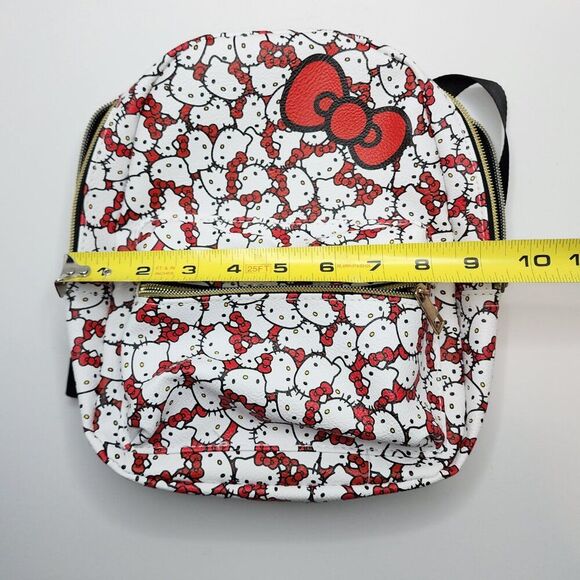 Hello Kitty Face PU Mini Backpack Purse Bag | Adjustable Straps Zipper White Red - Picture 10 of 11